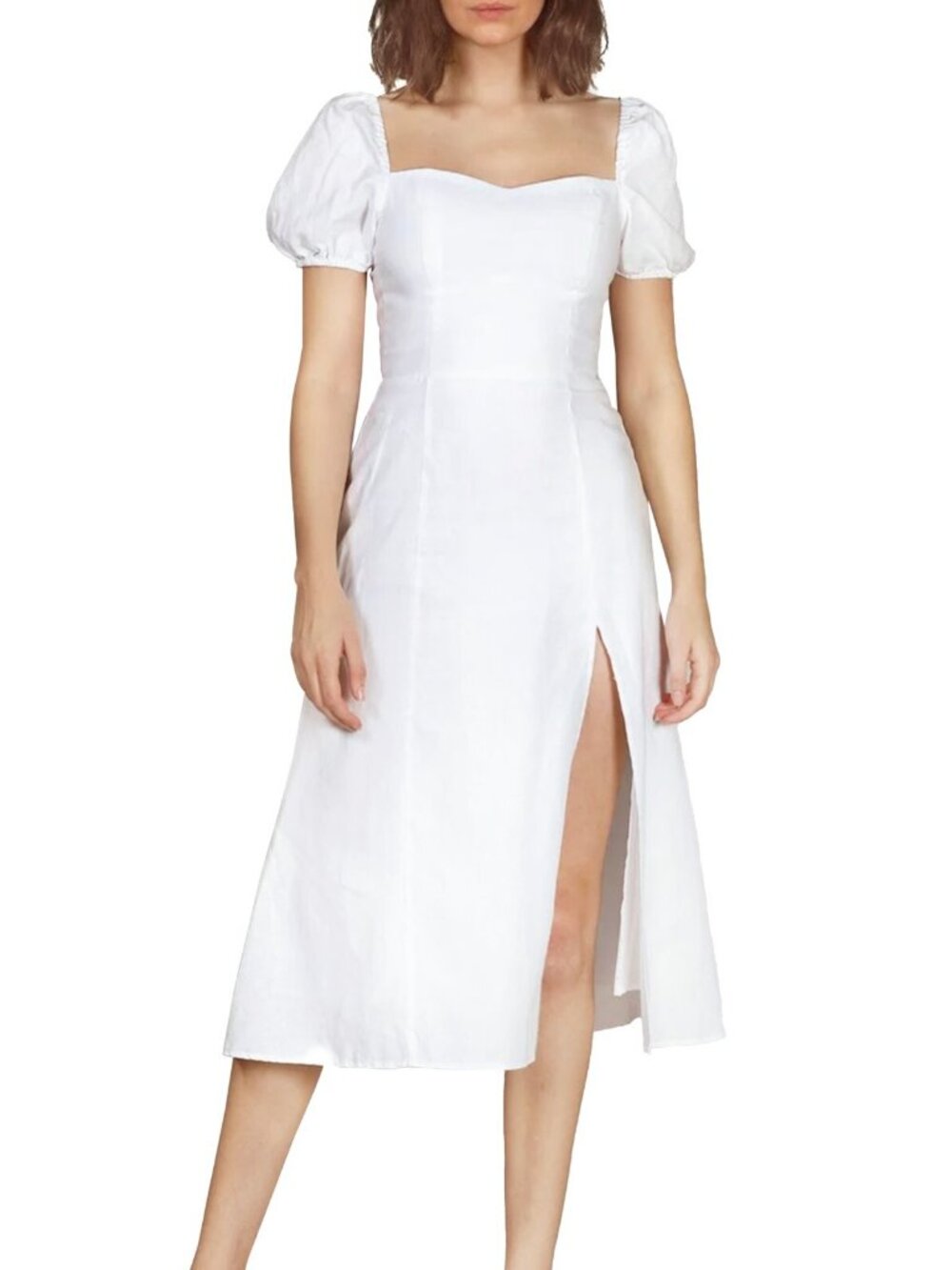 Reformation Denver Women's Short Sleeve Linen Midi Dress in White Size 10